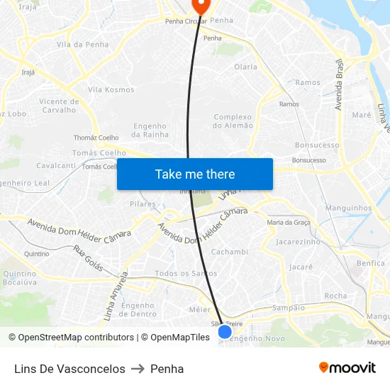 Lins De Vasconcelos to Penha map