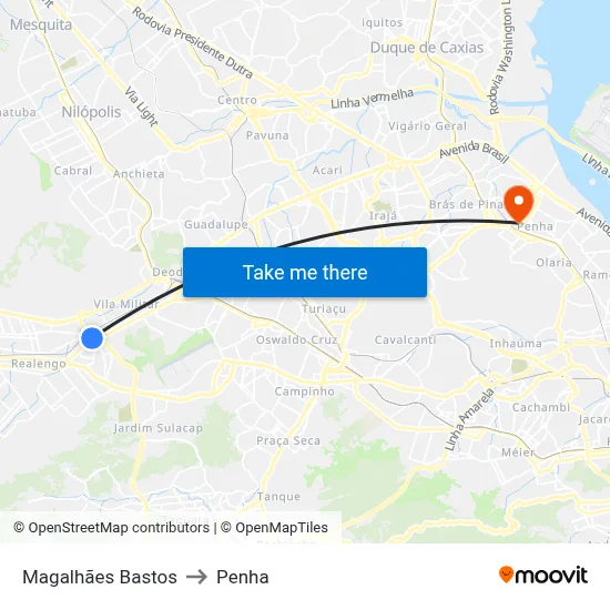 Magalhães Bastos to Penha map