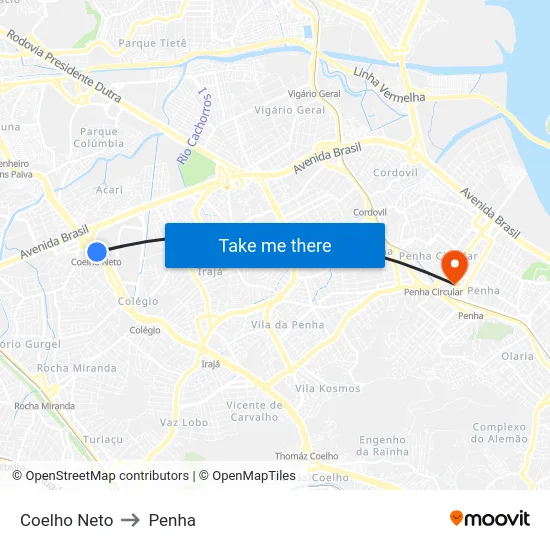 Coelho Neto to Penha map