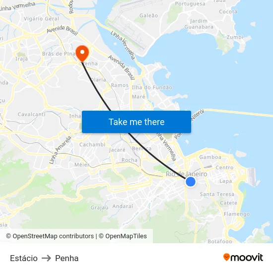 Estácio to Penha map