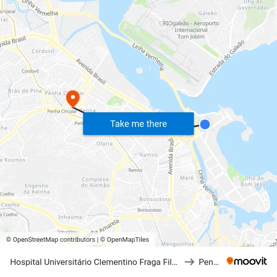 Hospital Universitário Clementino Fraga Filho to Penha map