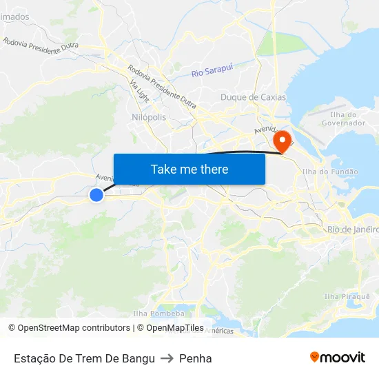 Estação De Trem De Bangu to Penha map