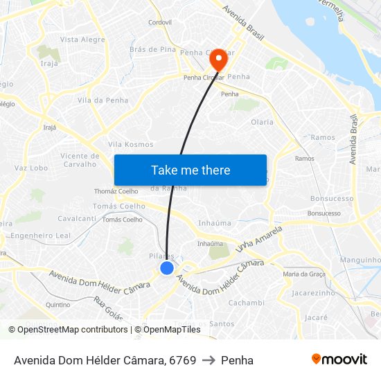 Avenida Dom Hélder Câmara, 6769 to Penha map