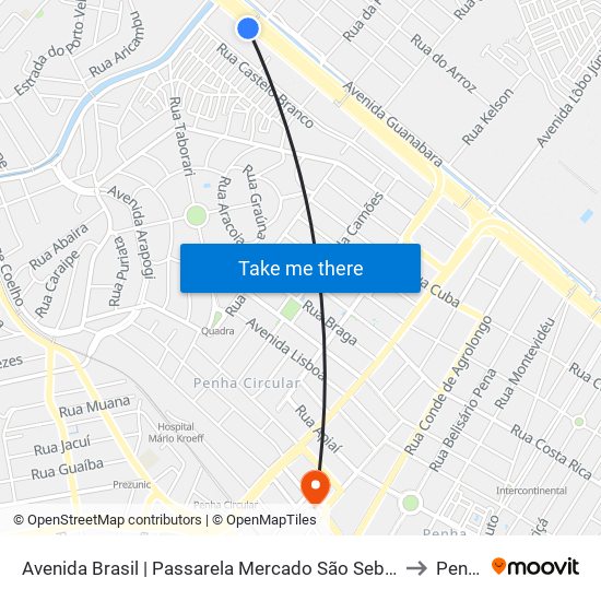 Avenida Brasil | Passarela Mercado São Sebastião to Penha map