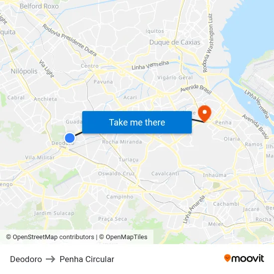 Deodoro to Penha Circular map
