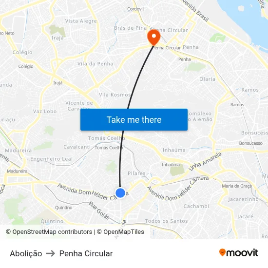 Abolição to Penha Circular map