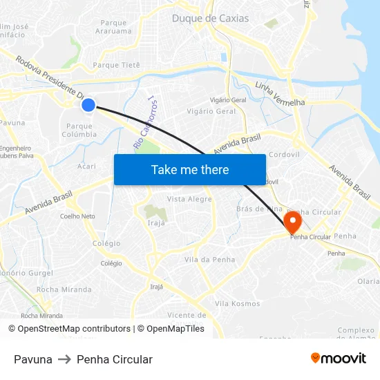 Pavuna to Penha Circular map