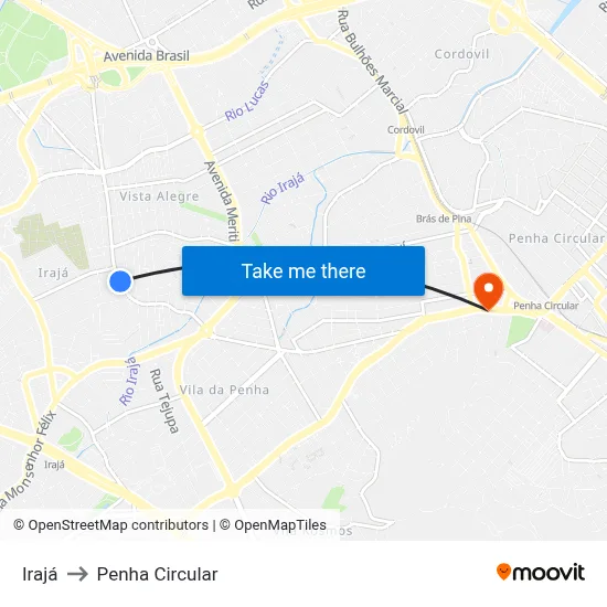 Irajá to Penha Circular map