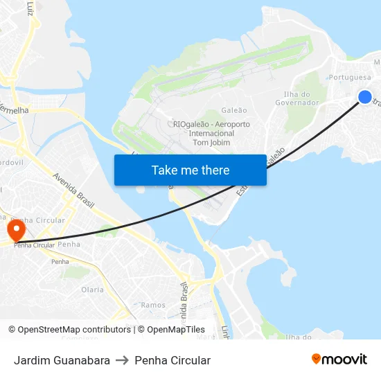 Jardim Guanabara to Penha Circular map