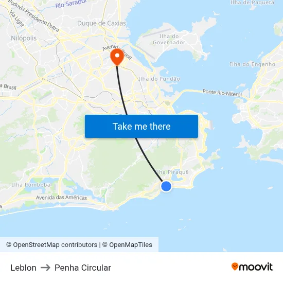 Leblon to Penha Circular map