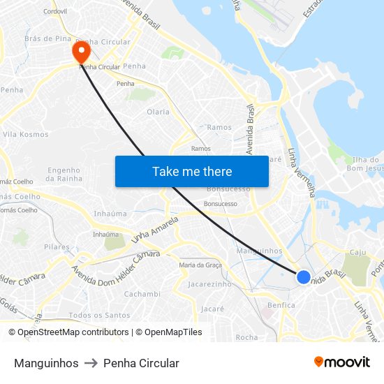 Manguinhos to Penha Circular map