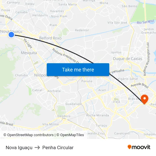 Nova Iguaçu to Penha Circular map