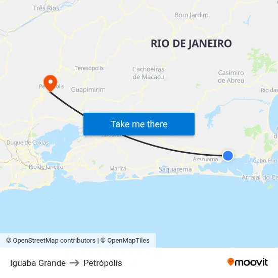 Iguaba Grande to Petrópolis map