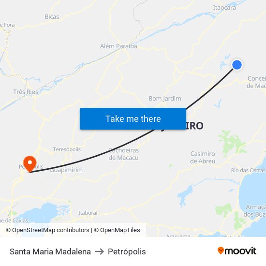 Santa Maria Madalena to Petrópolis map