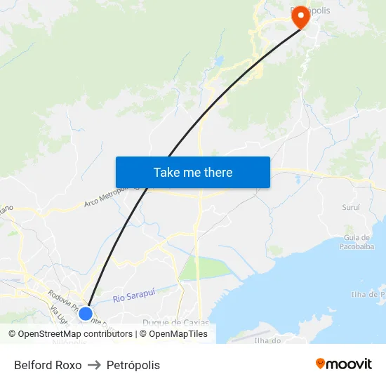 Belford Roxo to Petrópolis map