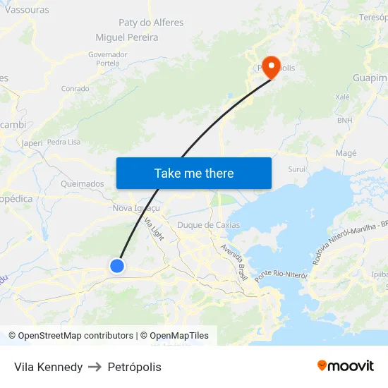 Vila Kennedy to Petrópolis map