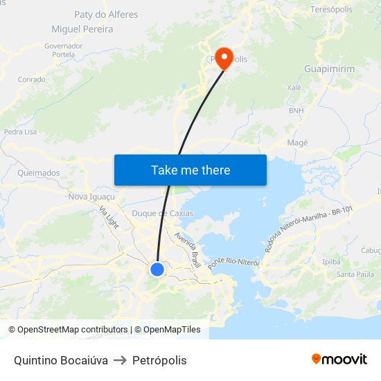 Quintino Bocaiúva to Petrópolis map