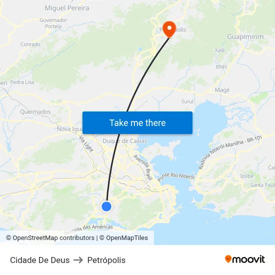 Cidade De Deus to Petrópolis map