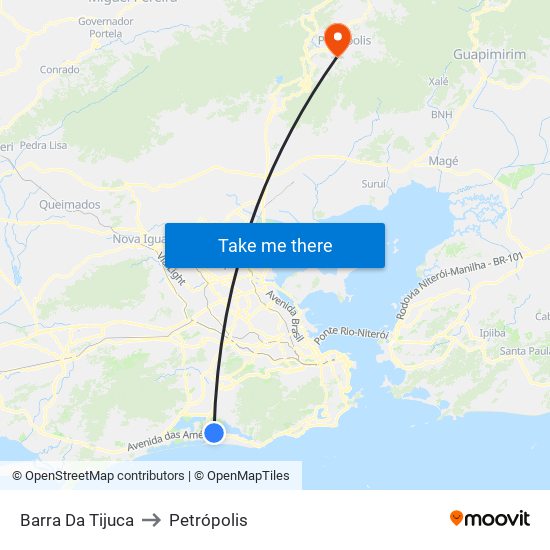 Barra Da Tijuca to Petrópolis map