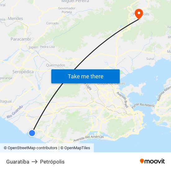 Guaratiba to Petrópolis map