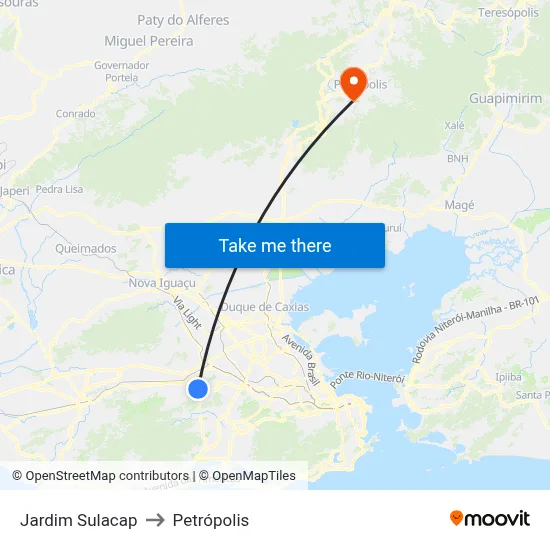 Jardim Sulacap to Petrópolis map