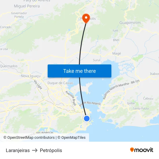 Laranjeiras to Petrópolis map