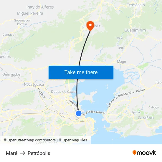 Maré to Petrópolis map