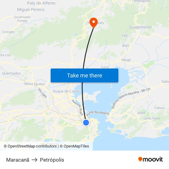 Maracanã to Petrópolis map