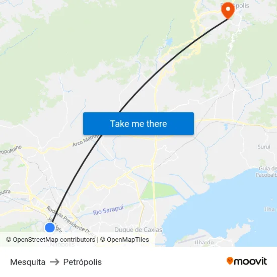 Mesquita to Petrópolis map