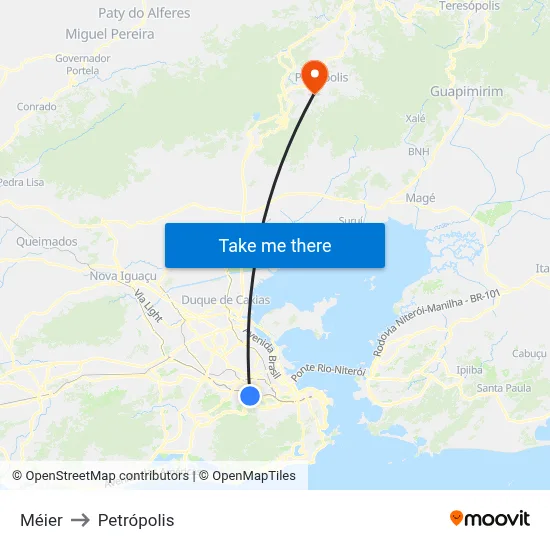 Méier to Petrópolis map