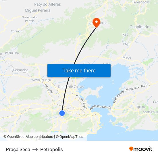 Praça Seca to Petrópolis map