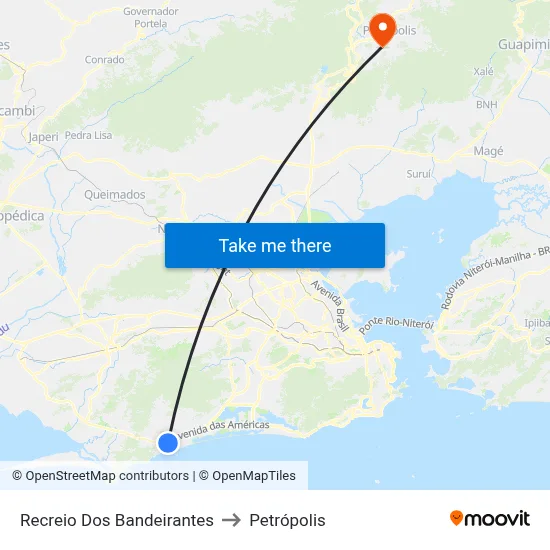 Recreio Dos Bandeirantes to Petrópolis map