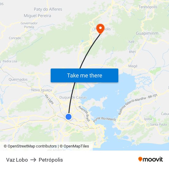 Vaz Lobo to Petrópolis map