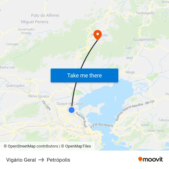 Vigário Geral to Petrópolis map