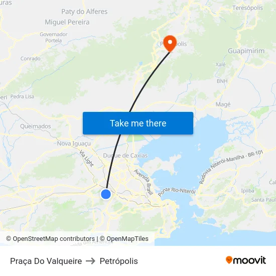 Praça Do Valqueire to Petrópolis map