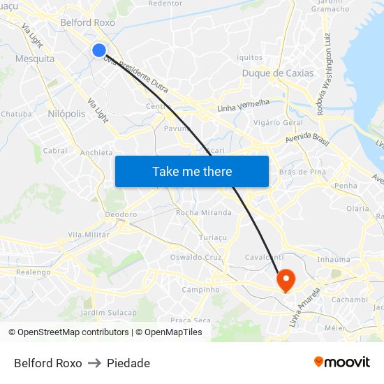 Belford Roxo to Piedade map