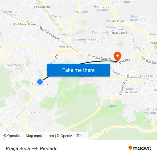 Praça Seca to Piedade map