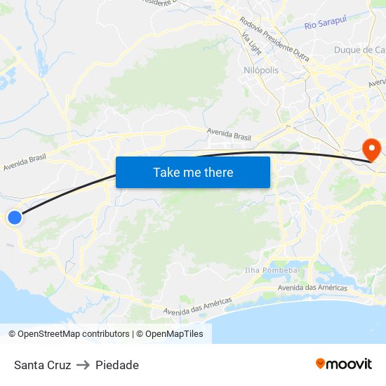 Santa Cruz to Piedade map