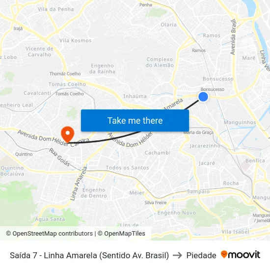 Saída 7 - Linha Amarela (Sentido Av. Brasil) to Piedade map