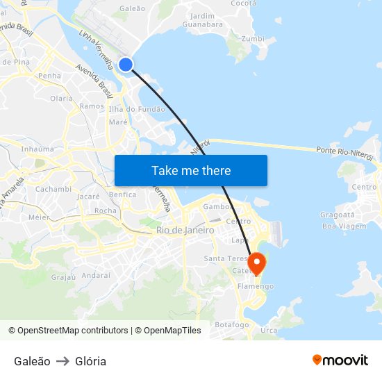 Galeão to Glória map