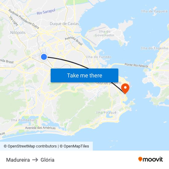 Madureira to Glória map