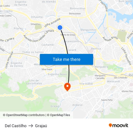 Del Castilho to Grajaú map