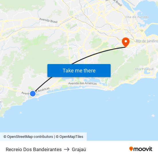 Recreio Dos Bandeirantes to Grajaú map