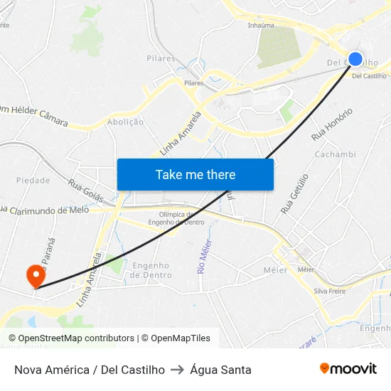 Nova América / Del Castilho to Água Santa map