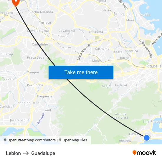 Leblon to Guadalupe map