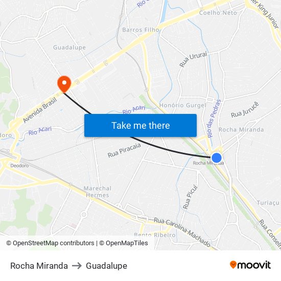 Rocha Miranda to Guadalupe map