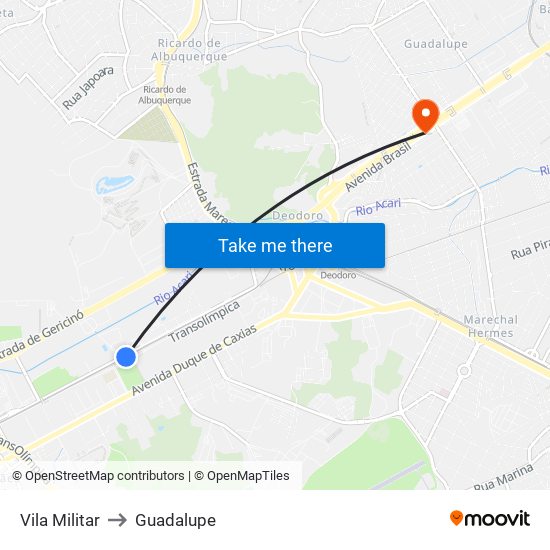 Vila Militar to Guadalupe map