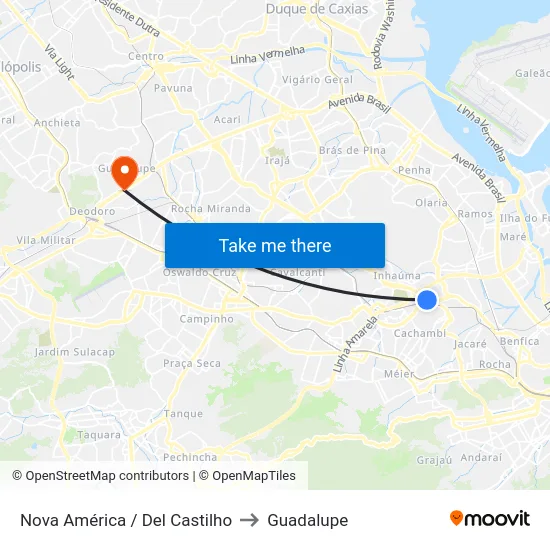 Nova América / Del Castilho to Guadalupe map