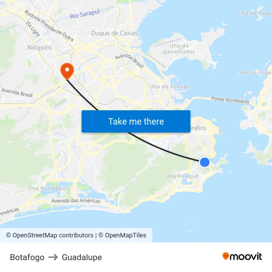 Botafogo to Guadalupe map