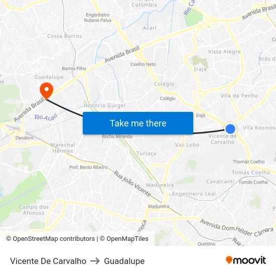 Vicente De Carvalho to Guadalupe map